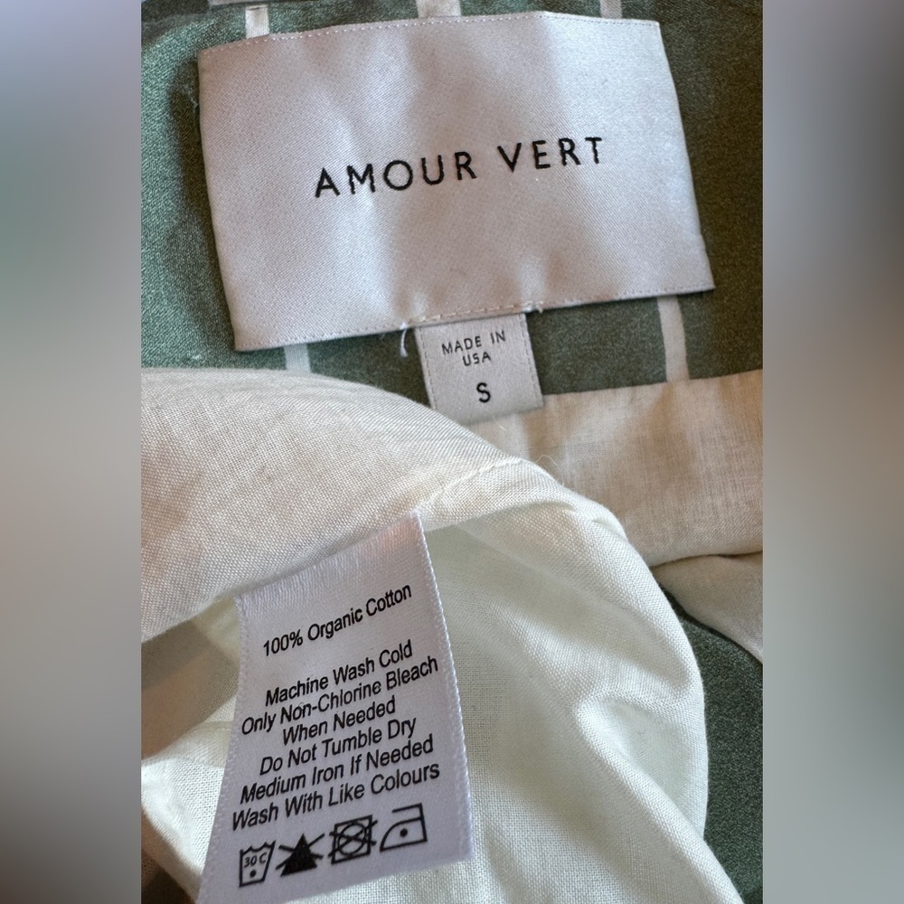 Amour Vert Elisette Midi Dress Small Green White Stripe Organic Cotton - Picture 4 of 5
